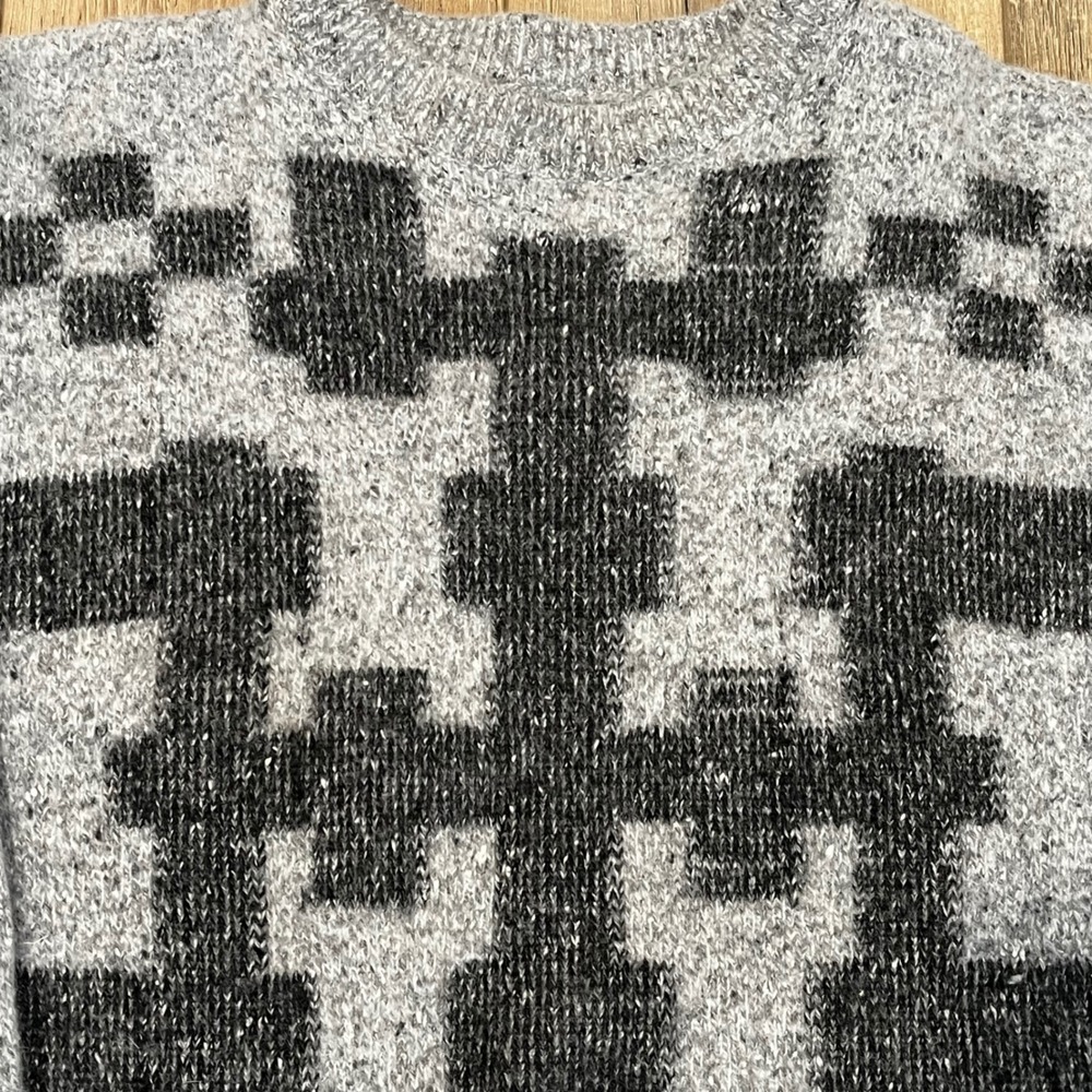Made in Italy Wool Mohair Silk Geometric Intarsia Knit Sweater Grey Kids - Picture 2 of 7